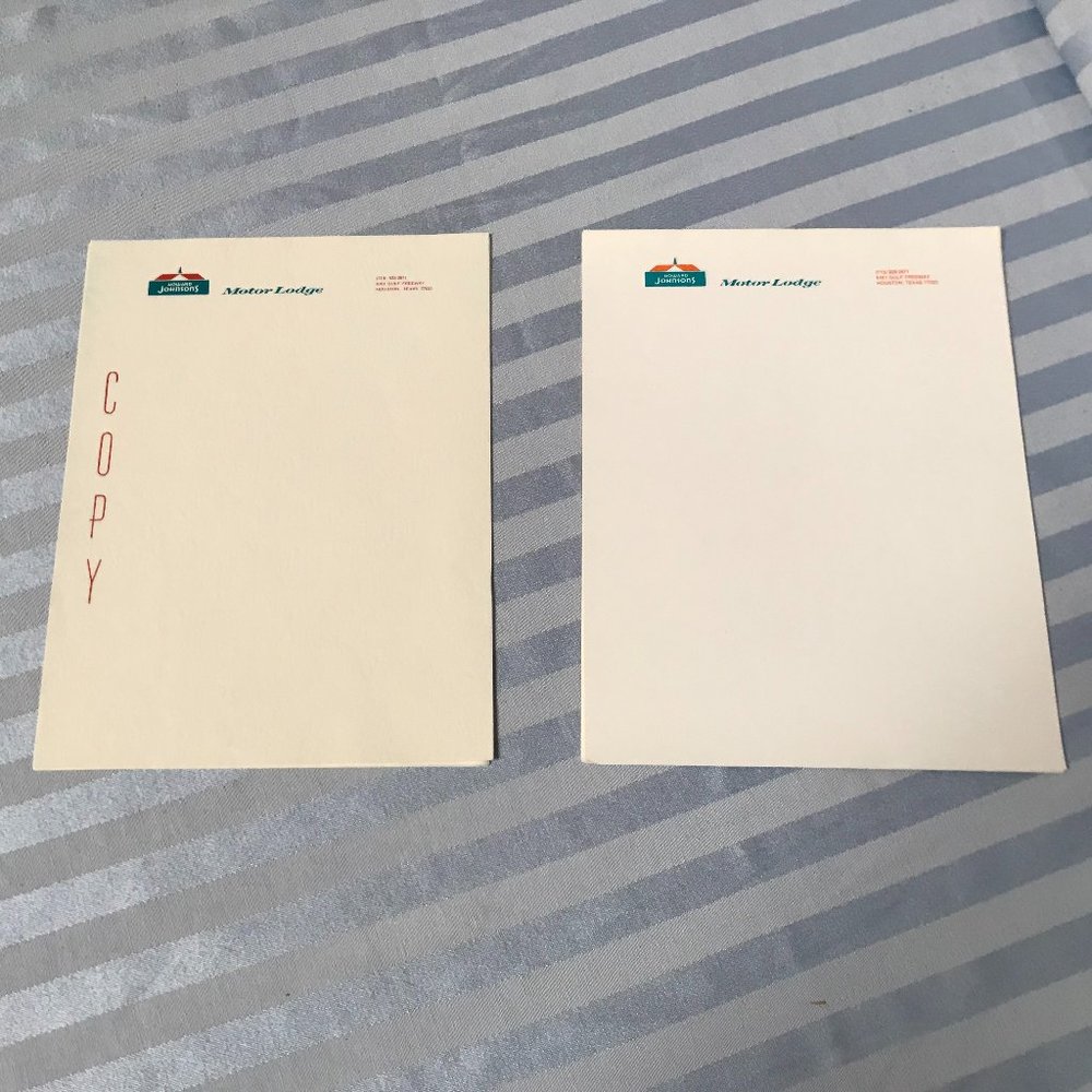 Vtg 70s Hojo Motor Lodge Letterhead & Copy Paper